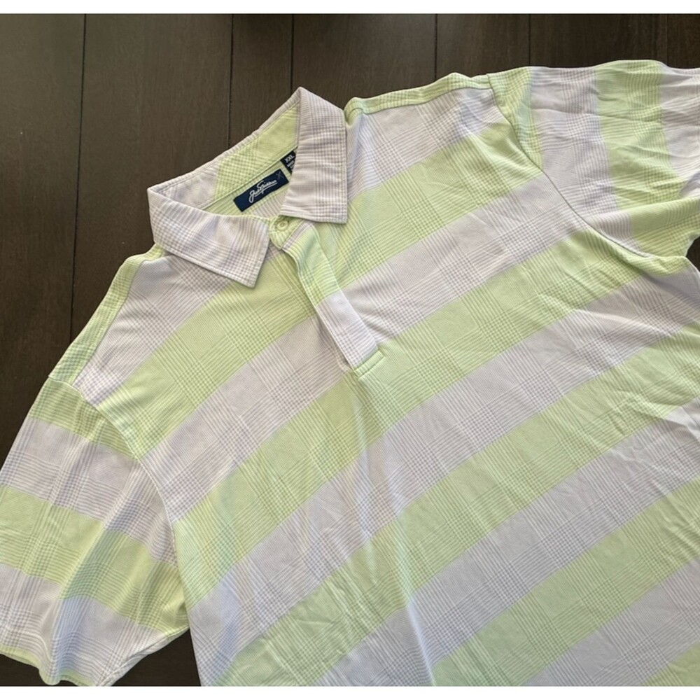 Jack Nicklaus Polo Mens XXL 2XL Green Striped Plaid Performance Casual Golf
